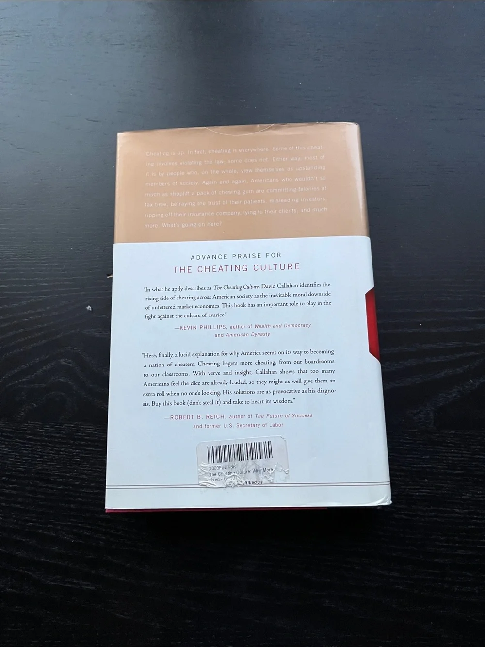 Harcourt David Callahan The Cheating Culture Hardcover Book White Red 6